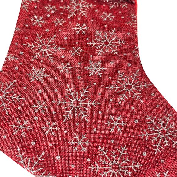 Red Christmas Stocking Glitter Silver Snowflakes 16" Hanging Holiday Decor - Picture 5 of 14